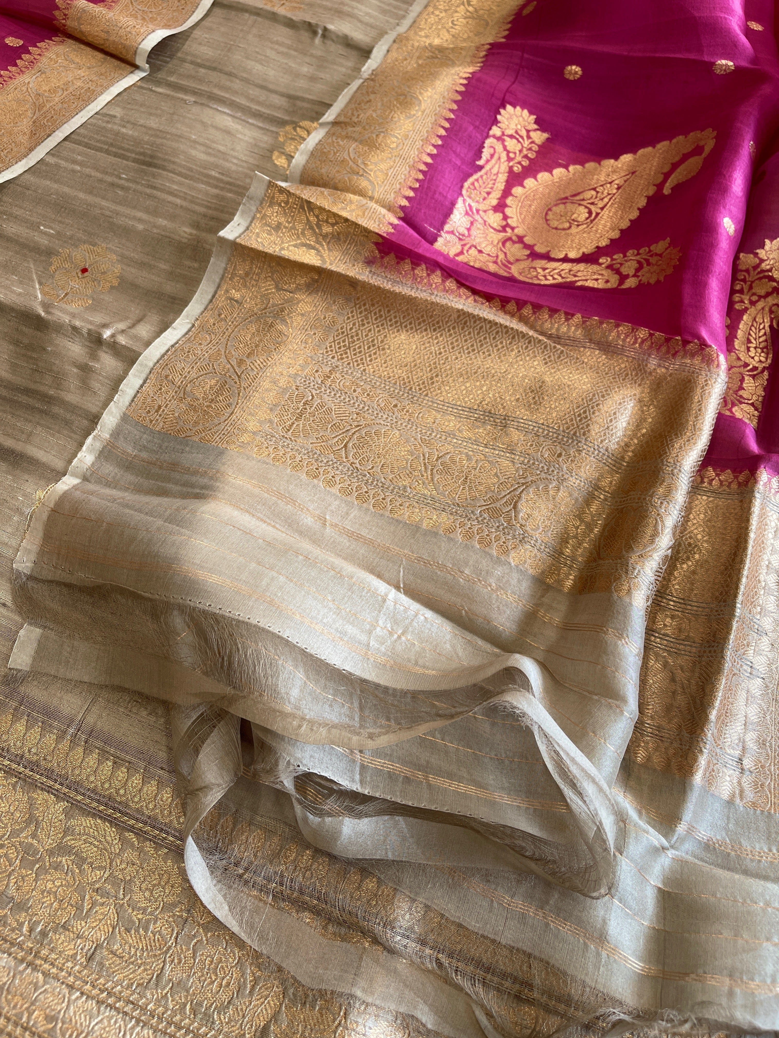 Gold Banarasi Suit Set in Pure Raw Silk with Pure Organza Zari Dupatta - Masakalee