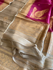 Gold Banarasi Suit Set in Pure Raw Silk with Pure Organza Zari Dupatta - Masakalee