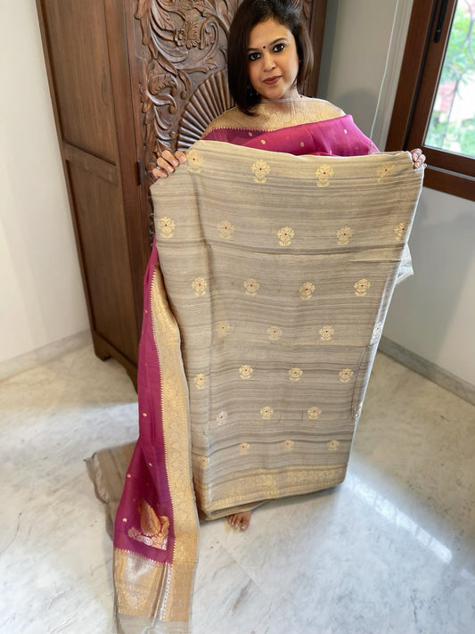 Gold Banarasi Suit Set in Pure Raw Silk with Pure Organza Zari Dupatta - Masakalee