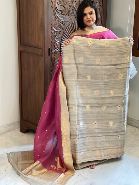 Gold Banarasi Suit Set in Pure Raw Silk with Pure Organza Zari Dupatta - Masakalee