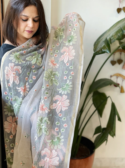 Gold Kota Cotton Dupatta with Thread Embroidery - Masakalee