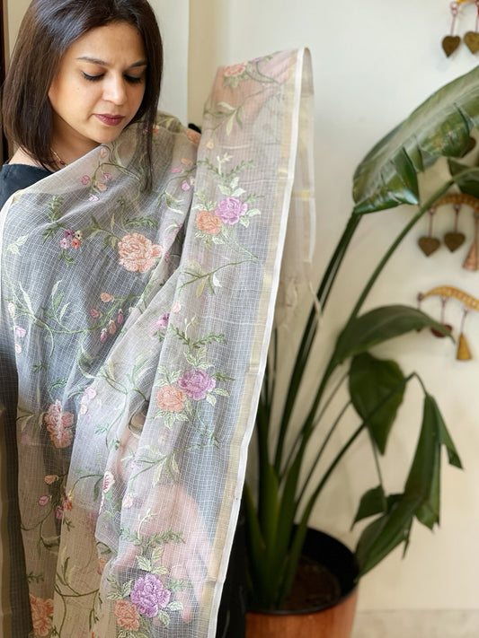 Gold Kota Cotton Dupatta with Thread Embroidery - Masakalee