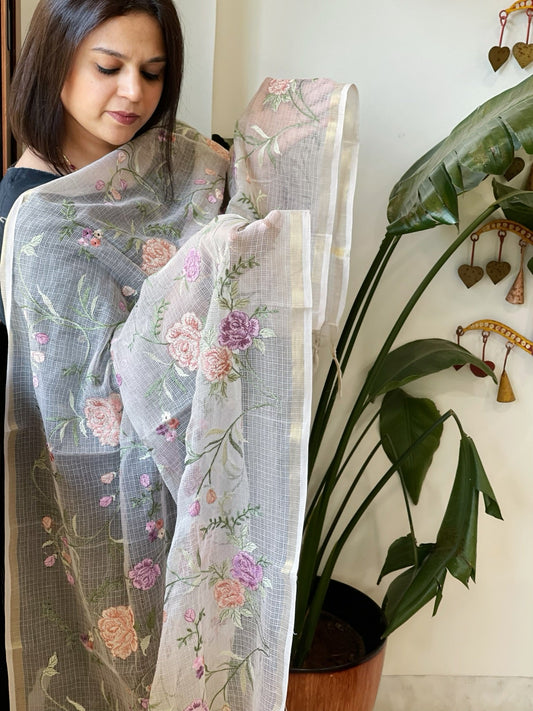Gold Kota Cotton Dupatta with Thread Embroidery - Masakalee