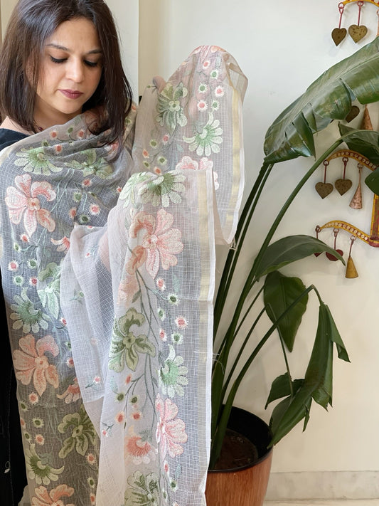 Gold Kota Cotton Dupatta with Thread Embroidery - Masakalee