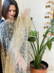 Gold Net Dupatta with Sequin and Cut Daana Embroidery - Masakalee