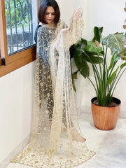Gold Net Dupatta with Sequin and Cut Daana Embroidery - Masakalee