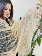 Gold Net Dupatta with Sequin and Cut Daana Embroidery - Masakalee