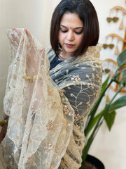 Gold Net Dupatta with Sequin and Cut Daana Embroidery - Masakalee