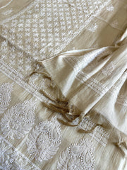 Gold Suit Set with Lucknowi Handwork in Tissue Chanderi - Masakalee