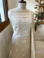 Gold Suit Set with Lucknowi Handwork in Tissue Chanderi - Masakalee