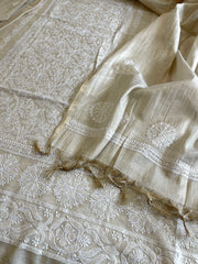 Gold Suit Set with Lucknowi Handwork in Tissue Chanderi - Masakalee