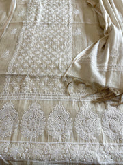 Gold Suit Set with Lucknowi Handwork in Tissue Chanderi - Masakalee