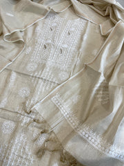 Gold Suit Set with Lucknowi Handwork in Tissue Chanderi - Masakalee