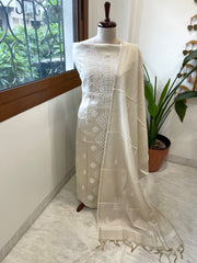 Gold Suit Set with Lucknowi Handwork in Tissue Chanderi - Masakalee