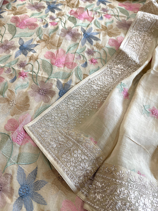 Gold Suit Set with Thread Embroidery in Mul Cotton - Masakalee