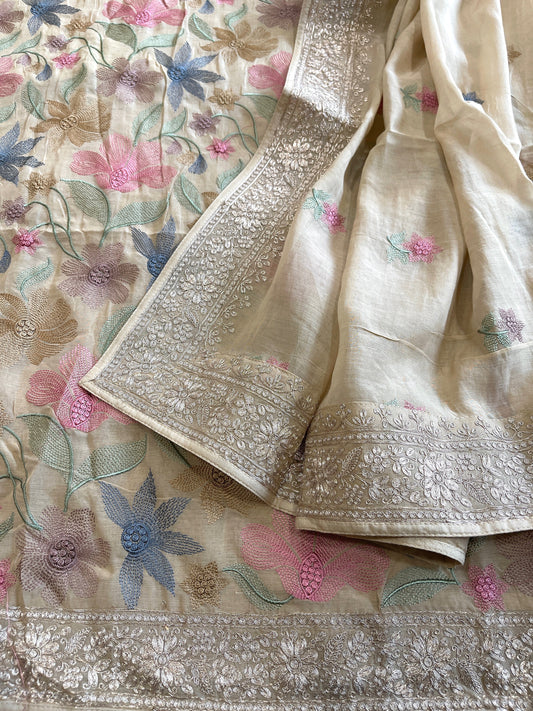 Gold Suit Set with Thread Embroidery in Mul Cotton - Masakalee