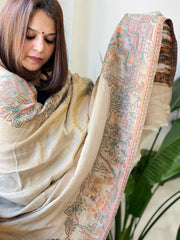 Gold Woven Zari Pashmina Shawl with Kaani Design Border & Pallu - Masakalee