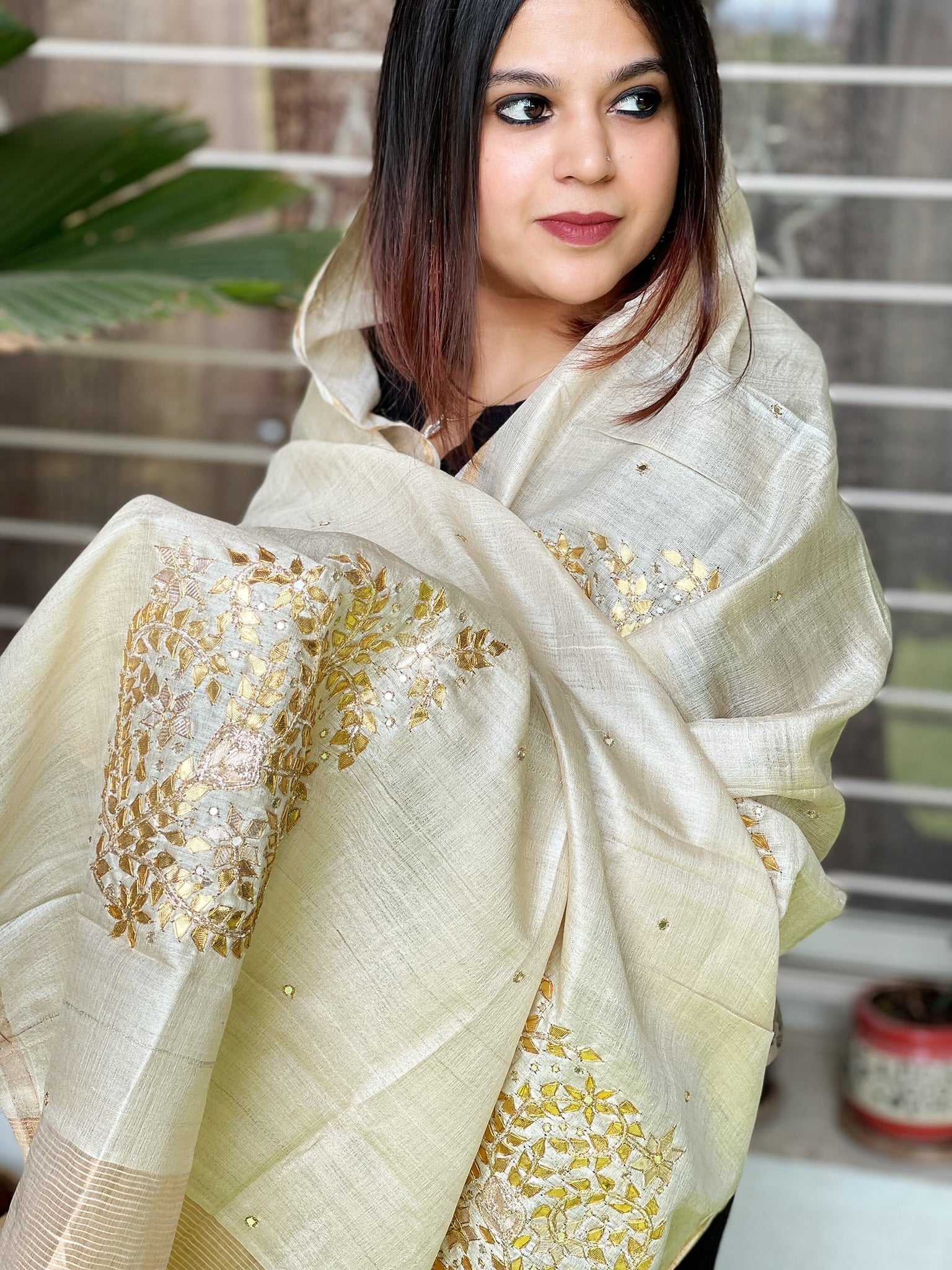 Gotapatti Handwork Dupatta in Pure Tussar Silk - Masakalee