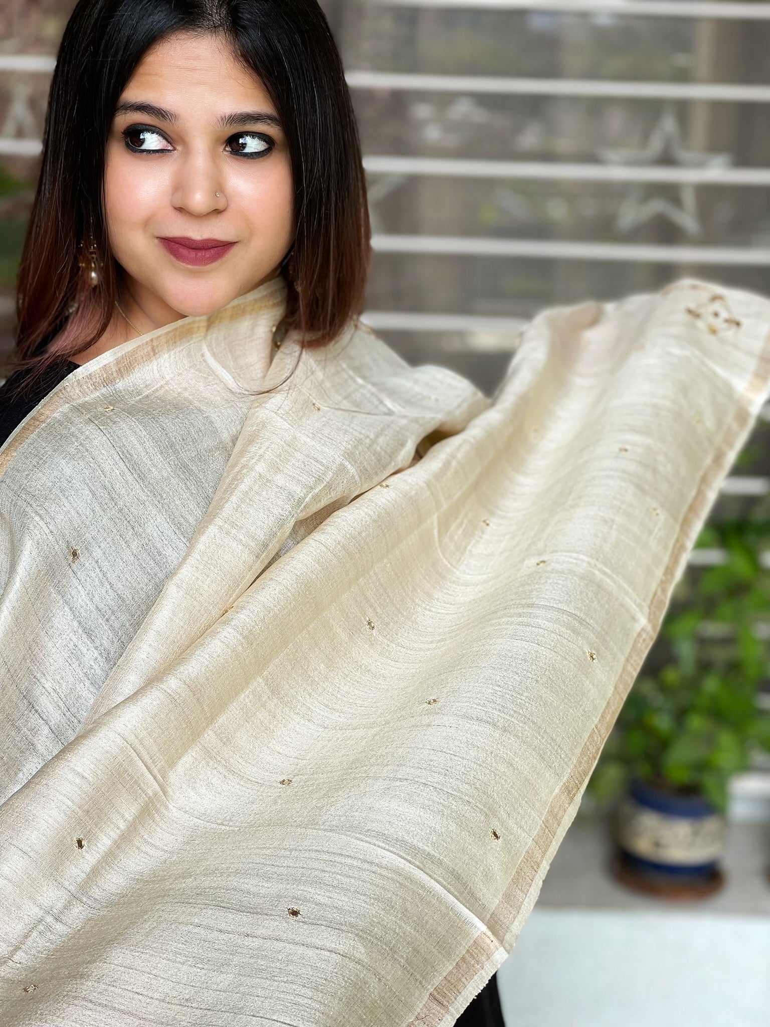 Gotapatti Handwork Dupatta in Pure Tussar Silk - Masakalee