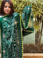 Green Bandhani Dupatta with Gotapatti Handwork in Pure Silk - Masakalee
