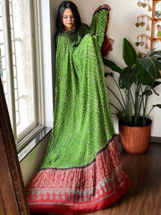 Green Bandhani with Ajrakh Dupatta in Modal Silk - Masakalee