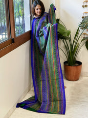 Green, Blue Handmade Kantha Dupatta in Silk - Masakalee