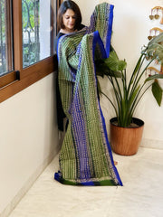 Green, Blue Handmade Kantha Dupatta in Silk - Masakalee