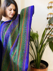 Green, Blue Handmade Kantha Dupatta in Silk - Masakalee