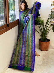 Green, Blue Handmade Kantha Dupatta in Silk - Masakalee