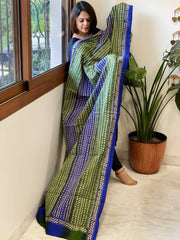 Green, Blue Handmade Kantha Dupatta in Silk - Masakalee
