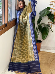 Green, Blue Handwoven Ikat Dupatta in Cotton - Masakalee