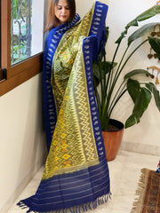 Green, Blue Handwoven Ikat Dupatta in Cotton - Masakalee