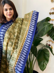 Green, Blue Handwoven Ikat Dupatta in Cotton - Masakalee