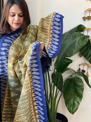 Green, Blue Handwoven Ikat Dupatta in Cotton - Masakalee