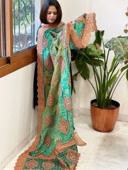 Green Chinon Dupatta with Aari Embroidery - Masakalee