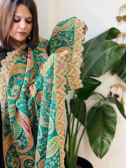 Green Chinon Dupatta with Aari Embroidery - Masakalee