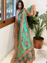 Green Chinon Dupatta with Aari Embroidery - Masakalee