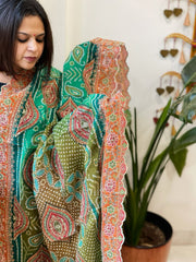 Green Chinon Dupatta with Aari Embroidery - Masakalee