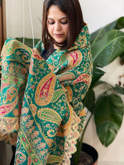 Green Chinon Dupatta with Aari Embroidery - Masakalee