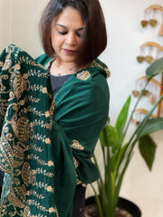 Green Crepe Dupatta with Pearl, Cut Daana, Gold Thread & Sequin Embroidery - Masakalee