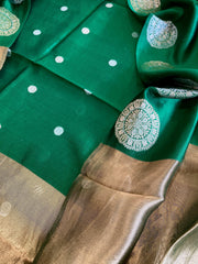 Green Designer Banarasi Suit Set in Pure Silk - Masakalee