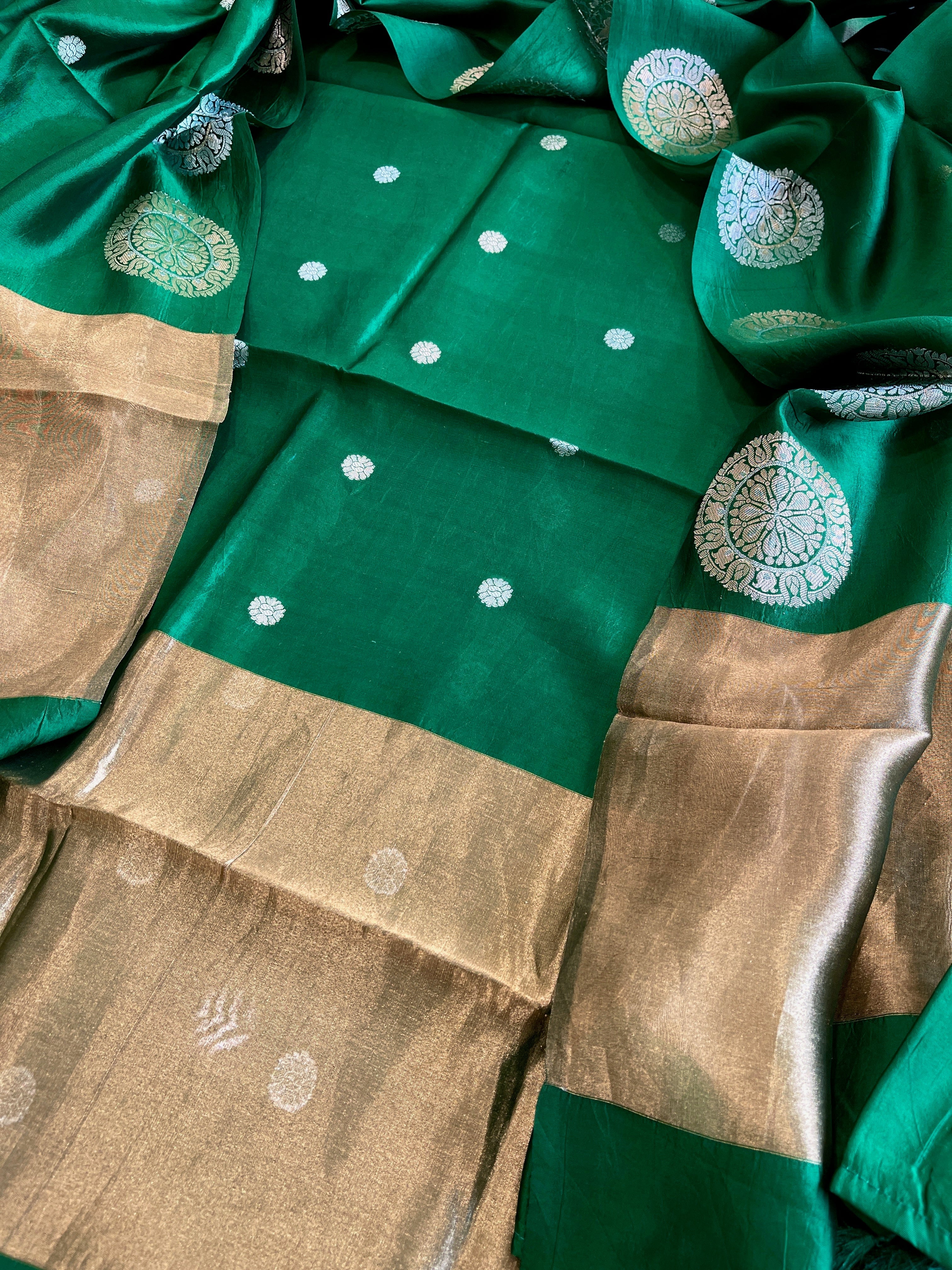Green Designer Banarasi Suit Set in Pure Silk - Masakalee