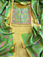 Green Dupatta Set (Kurta+Dupatta) with Handblock Print in Pure Tussar Silk - Masakalee