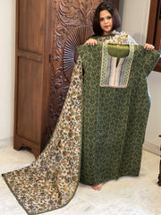 Green Dupatta Set (Kurta+Dupatta) with Handblock Print in Pure Tussar Silk - Masakalee