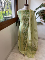 Green Handblock Printed Suit Set in Mul Cotton - Masakalee