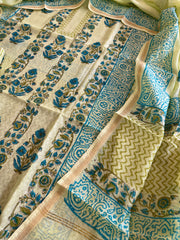 Green Handblock Printed Suit Set in Mul Cotton - Masakalee
