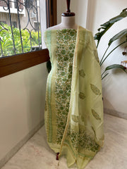 Green Handblock Printed Suit Set in Mul Cotton - Masakalee
