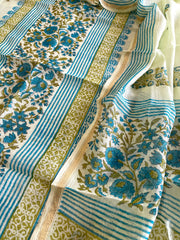 Green Handblock Printed Suit Set in Mul Cotton - Masakalee