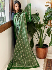 Green Handmade Kantha Dupatta in Silk - Masakalee