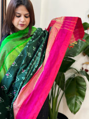 Green Handwoven Ikat Dupatta in Pure Silk - Masakalee